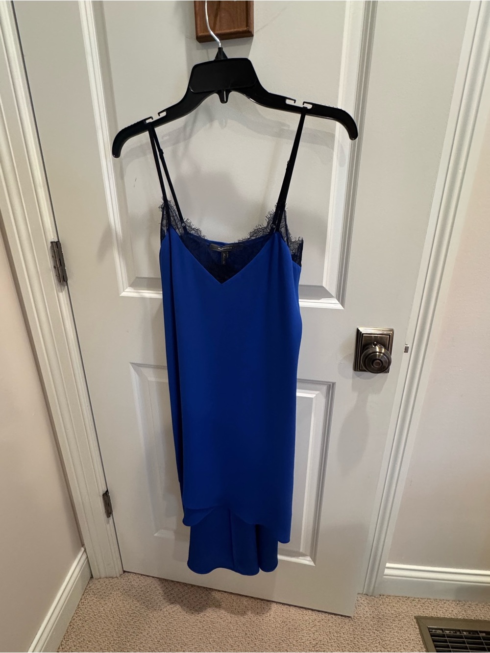 BCBG Royal Blue Slip Dress with Black Lace Trim